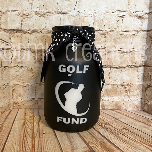 Golf Fund Mason Jar Bank, golf bank, bank, piggy bank, painted mason jar, mason jar bank, golf savings jar, gift for guys, father's day gift