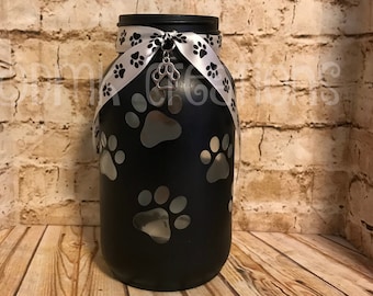 Paw Prints Painted Mason Jar Tea Light Candle Holder, painted mason jar, mason jar, dog paw, tea light candle holder, cat paw, paw print