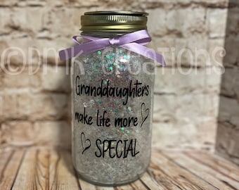 Granddaughters Mason Jar  Light, mason jar, night light,  lantern, granddaughters, family, glitter mason jar, fun gift, granddaughter gift