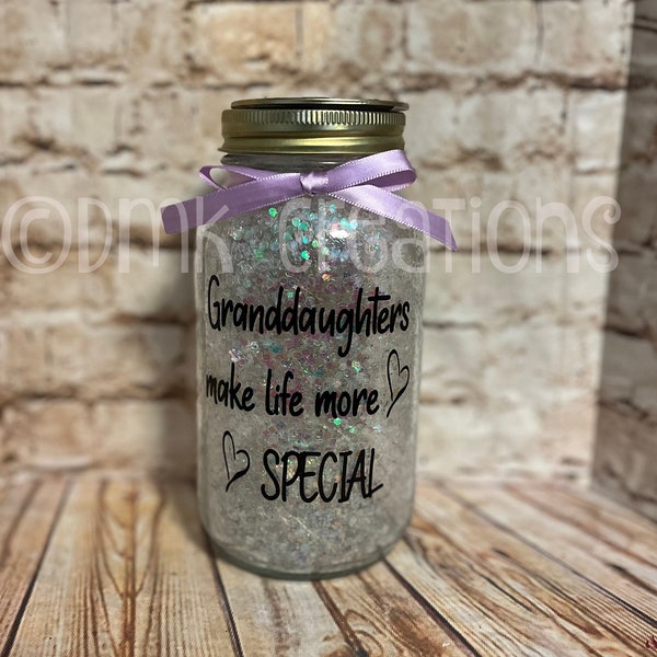 Granddaughters Mason Jar  Light, mason jar, night light,  lantern, granddaughters, family, glitter mason jar, fun gift, granddaughter gift