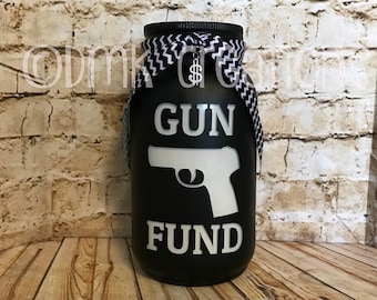 Gun Fund Painted Mason Jar Bank, gun, gun fund, bank, piggy bank, painted mason jar, mason jar, gift, mason jar bank, fund jar, gun fund jar