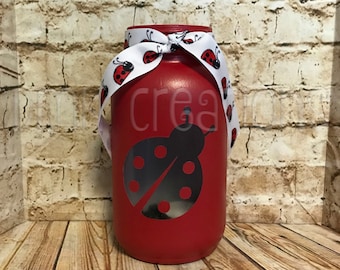 Ladybug  Painted Mason Jar Tea Light Candle Holder, ladybug, painted mason jar, tea light candle holder, mason jar, hostess gift, girls gift