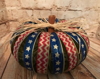 Mason Jar Lid Patriotic Pumpkin, apple, pumpkin, mason jar lids, patriotic centerpiece, mason jar lid pumpkin, Fourth of July Decoration