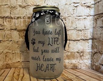 Pet Memorial Frosted Mason Jar Light, Pet Memorial, mason jar, pet memorial light , dog memorial, cat memorial, Pet memorial gift,