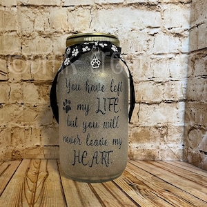 Pet Memorial Frosted Mason Jar Light, Pet Memorial, mason jar, pet memorial light , dog memorial, cat memorial, Pet memorial gift,