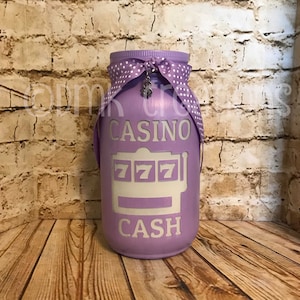 Casino Cash Painted Mason Jar Bank, casino cash, bank, piggy bank, painted mason jar, mason jar, gamble, slot machine, casino, gambling