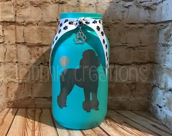 Poodle Painted  Mason Jar Tea Light Candle Holder, poodle, dog, mason jar, painted mason jar, tea light candle holder, puppy, lantern, gift