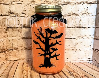 Haunted Tree Lighted Glitter Mason Jar, spooky tree, mason jar, lighted mason jar, Halloween, haunted tree, glitter mason jar, hostess gift