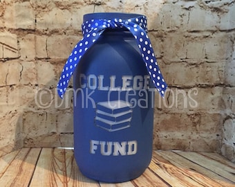 College Fund Painted Mason Jar Bank, college fund, college, bank, piggy bank, painted mason jar, mason jar, gift, mason jar bank, fund jar