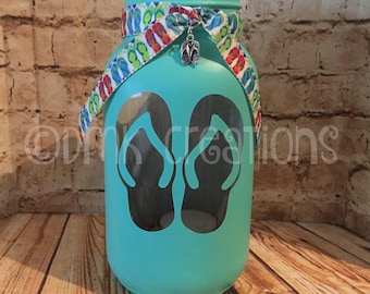 Flip Flop Painted Mason Jar Tea Light Candle Holder, painted mason jar, mason jar, flip flops, summer, beach, tea light candle holder, jar