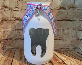 Tooth Painted Mason Jar Tea Light Candle Holder, tooth, tea light, candle holder, lantern, dental hygienist, dentist, molar, dentist gift