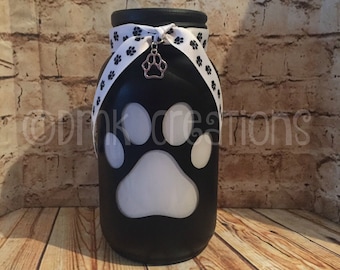Paw Print Painted Mason Jar Bank, bank, piggy bank, painted mason jar, mason jar, money jar, mason jar bank, paw print, birthday gift, dog