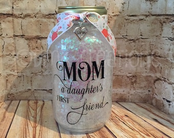 Mom Glitter Mason Jar Light, glitter mason jar, mom, light, lantern, night light, mother, friend, daughter,  mom gift, mason jar, daughter