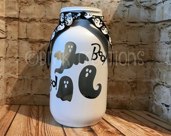 Ghost Painted Mason Jar Tea Light Candle Holder, painted mason jar, mason jar, tea light candle holder, Halloween, Halloween decoration