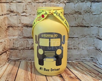 School Bus Painted Mason Jar Tea Light Candle Holder, # 1 bus driver, mason jar, candle holder, bus driver gift, school bus, tea light