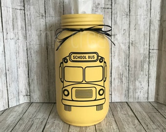 Mason Jar Tissue Holder, painted mason jar, tissue holder, mason jar, School bus driver gift, school  bus driver, tissues, bus driver, bus