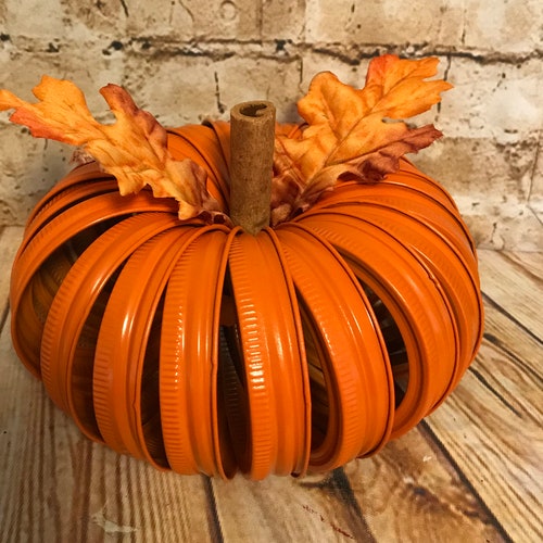 Orange Mason Jar Lids Pumpkin Halloween Decor Lighted Etsy