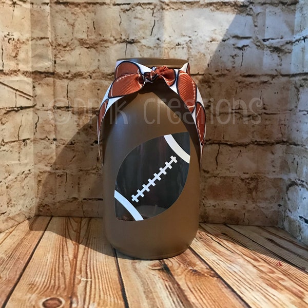 Football Painted Mason Jar Tea Light Candle Holder, football, painted mason jar, Sports, candle, tea light candle holder, mason jar, gift