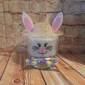 Easter Bunny Lighted Mason Jar, mason jar, Easter Bunny, Easter bonnet, glitter mason jar, Easter decoration, bunny, Easter, hostess gift