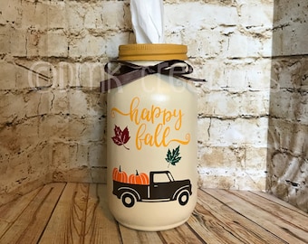 Fall Mason Jar Tissue Holder, painted mason jar, tissue holder, mason jar, Fall decor, autumn, hostess gift, fall decoration, hostess gift