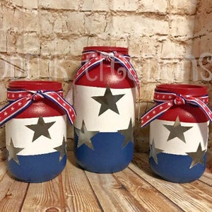 Patriotic  Painted Mason Jar Tea Light Candle Holders, painted mason jar, mason jar, tea light candle,  Patriotic mason jar, July 4th