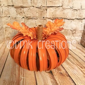 Mason Jar Lid Pumpkin, fall, autumn, pumpkin, mason jar lids, fall decor, fall centerpiece, mason jar lid pumpkin, Halloween decoration