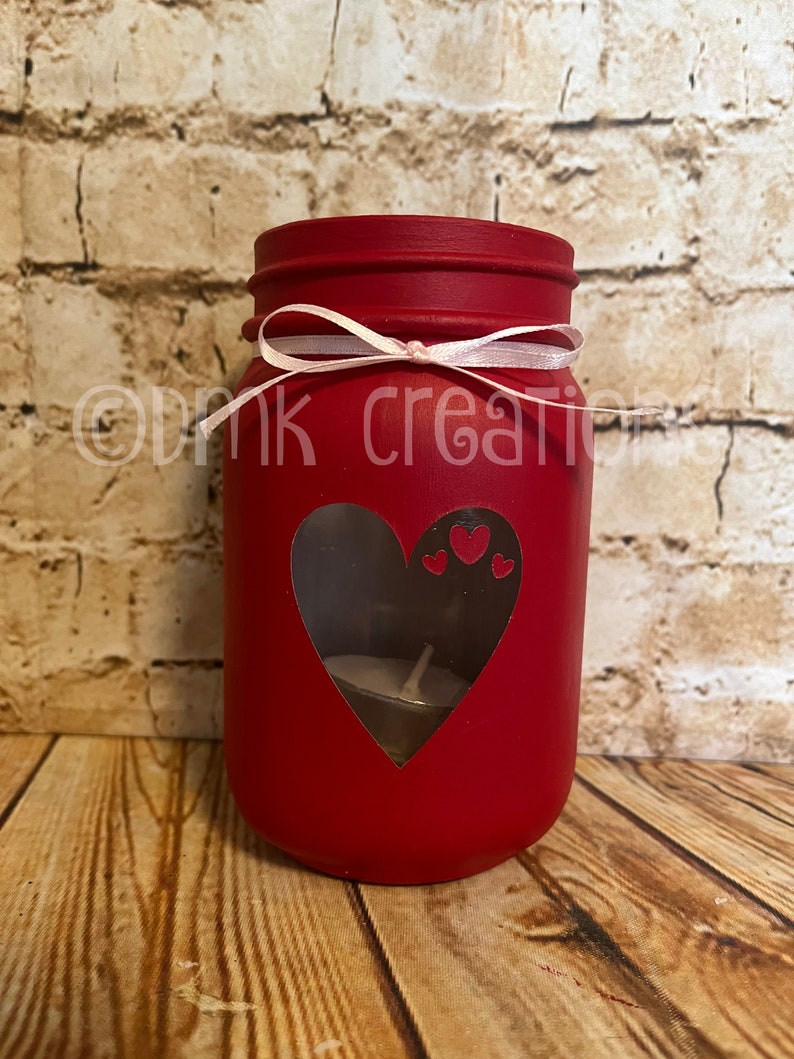 Set Of Valentine's Day Painted Mason Jar Tea Light Candle Holders, painted mason jar, mason jar, Valentine's day, mason jar candle holder image 3