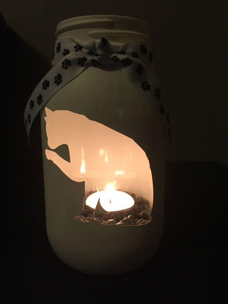 Cat Painted Mason Jar Tea Light Candle Holder cat kitten Etsy