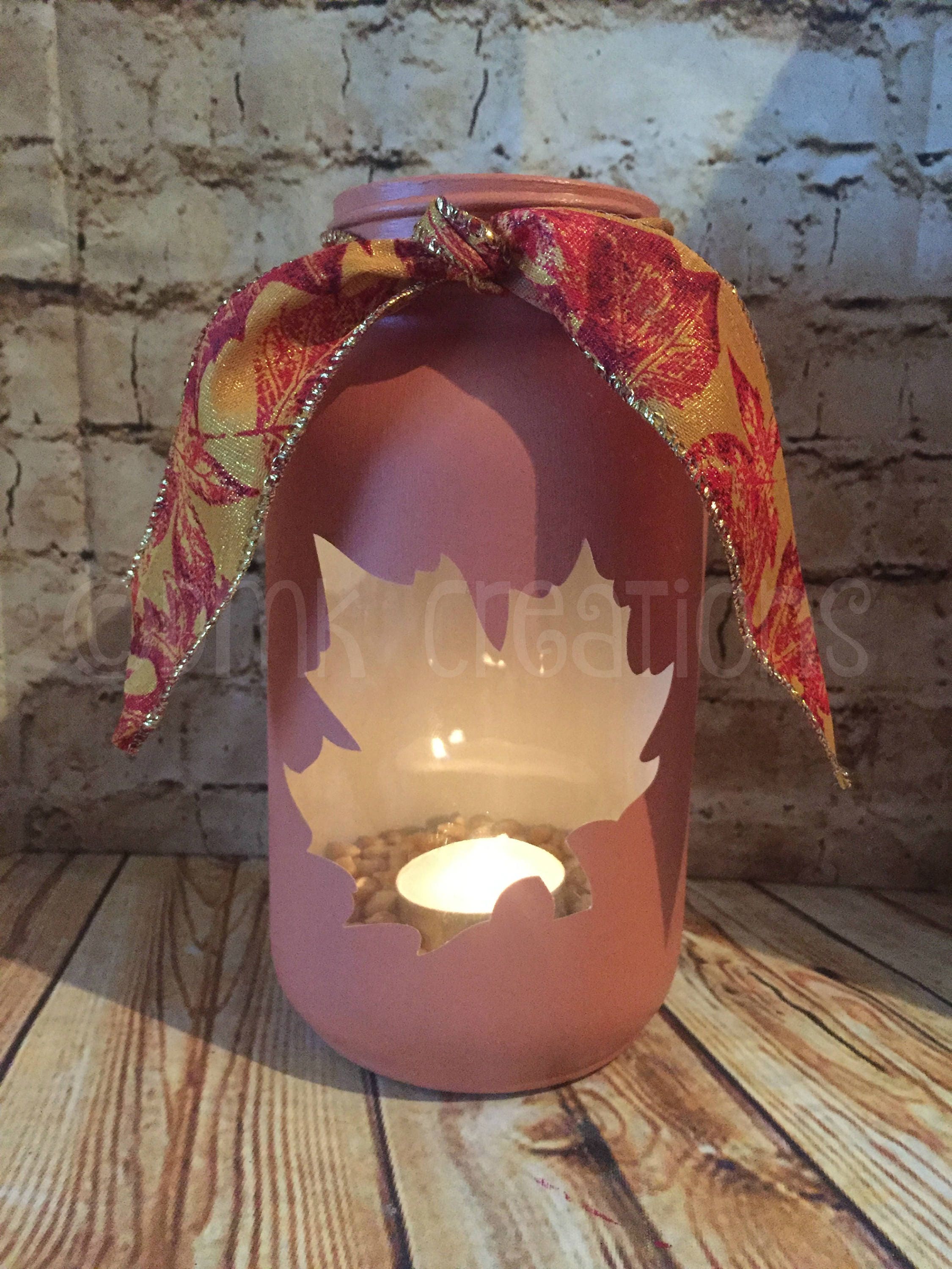 Fall Leaf Painted Mason Jar Tea Light Candle Holders Painted Etsy