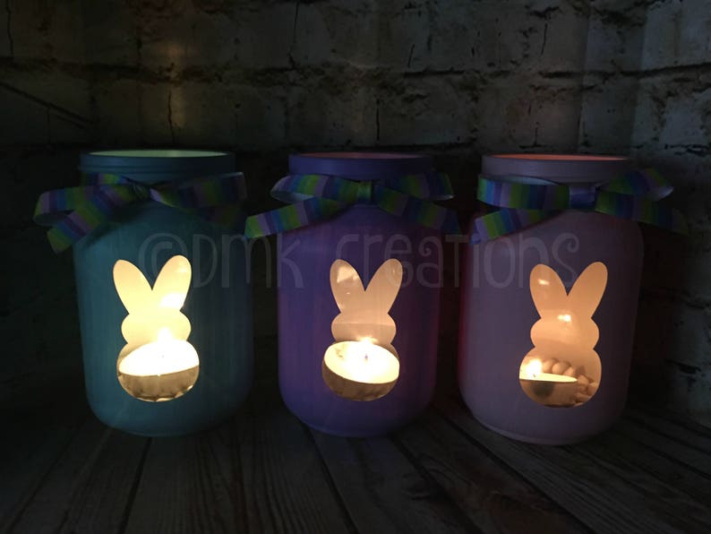 Set of Bunny Painted Mason Jar Tea Light Candle Holders Etsy