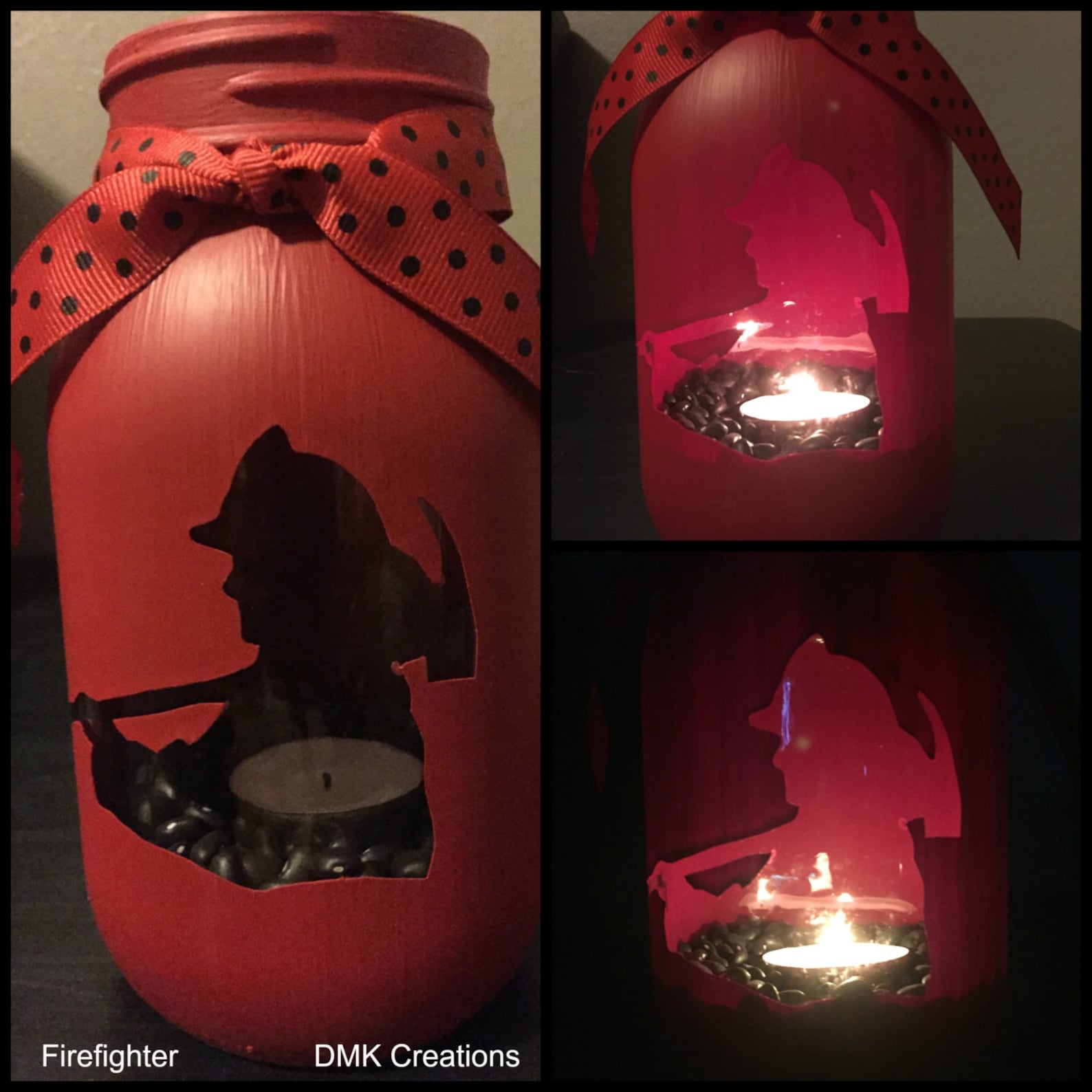Firefighter Painted Mason Jar Tea Light Candle Holder, Firefighter ...