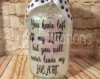 Pet Memorial Glittered Mason Jar Light, Pet Memorial, mason jar, pet, night light, lantern, dog, cat, Glittered Mason Jar, mason jar light