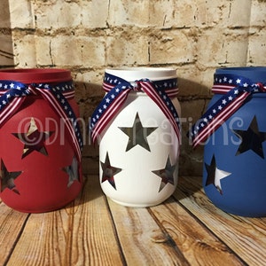 Set Of Patriotic Painted Mason Jar Tea Light Candle Holders, painted mason jar, mason jar, tea light candle, Patriotic mason jar, July 4th image 6