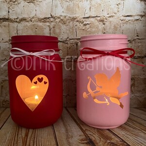 Set Of Valentine's Day Painted Mason Jar Tea Light Candle Holders, painted mason jar, mason jar, Valentine's day, mason jar candle holder image 2