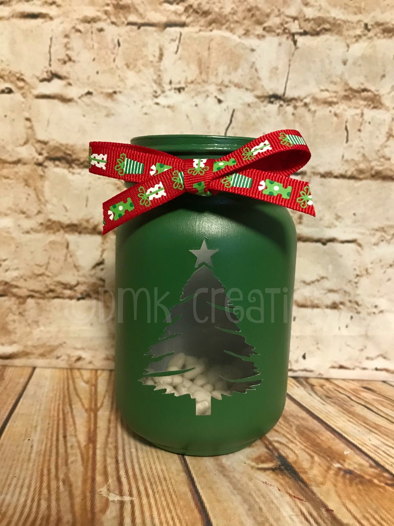 Set of Christmas Painted Mason Jar Tea Light Candle Holders Etsy