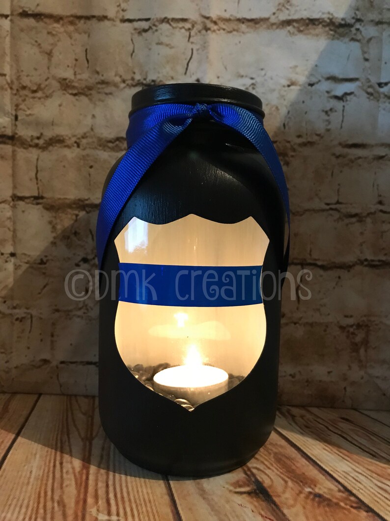Thin Blue Line Painted Mason Jar Tea Light Candle Holder Etsy