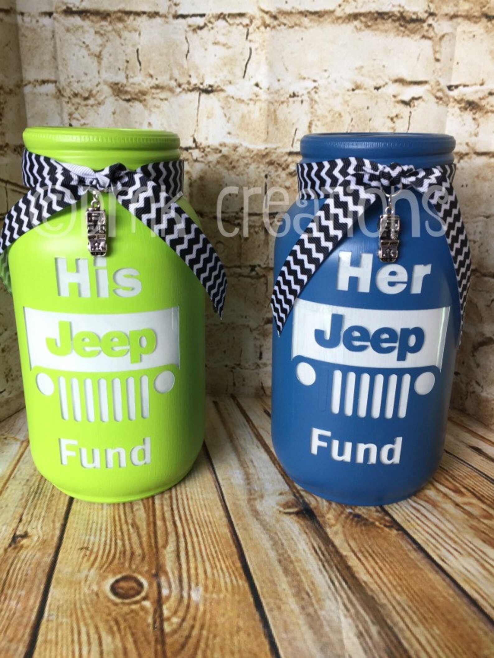 Her And His Jeep Fund Painted Mason Jar Bank Set jeep grill Etsy