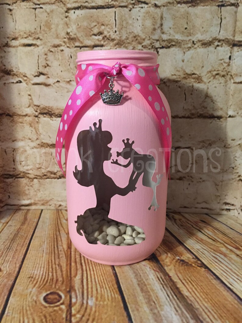 painted mason jar Mason Jar Tea Light Candle Holder crown frog princess Princess and Frog Painted Mason Jar Tea Light Candle Holder