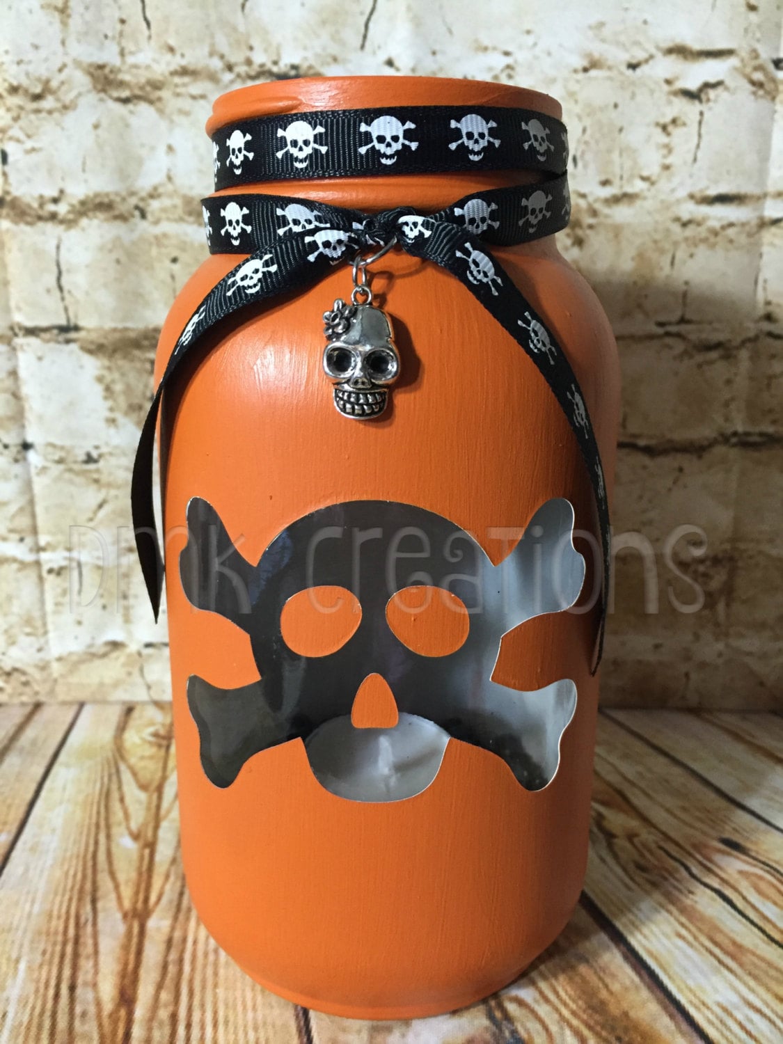 Skull & Crossbones Painted Mason Jar Tea Light Candle Holder Etsy