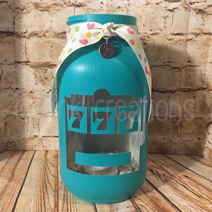 Slot Machine Painted Mason Jar Tea Light Candle Holder, slot machine, painted mason jar, tea light, candle holder, mason jar, gift, casino