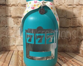 Slot Machine Painted Mason Jar Tea Light Candle Holder, slot machine, painted mason jar, tea light, candle holder, mason jar, gift, casino