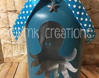Octopus  Painted Mason Jar Tea Light Candle Holder, Octopus, tea light candle holder, mason jar, painted mason jar, lantern, octopus candle