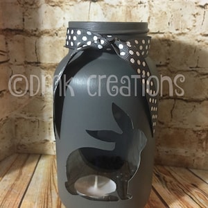 Rabbit Painted Mason Jar Tea Light Candle Holder, rabbit, painted mason jar, bunny, tea light candle holder, mason jar, birthday gift