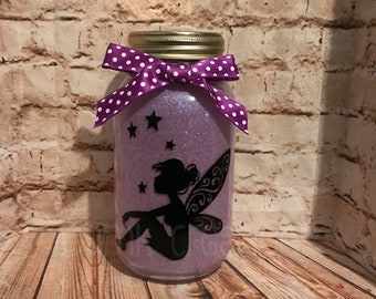 Fairy Lighted Glittered Mason Jar, fairy, pixie, mason jar, lighted mason jar, fairy lights, cute, gift, birthday gift, glitter mason jar