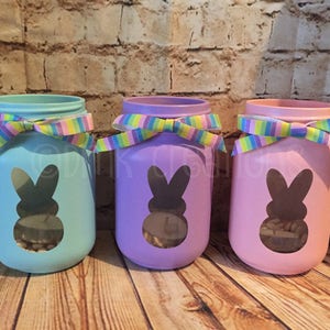 Set Of Bunny Painted Mason Jar Tea Light Candle Holders, painted mason jar, mason jar, tea light candle, Easter, bunny, Easter decoration