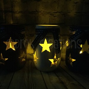 Set Of Patriotic Painted Mason Jar Tea Light Candle Holders, painted mason jar, mason jar, tea light candle, Patriotic mason jar, July 4th image 4