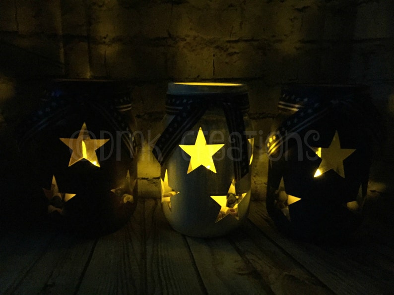 Set Of Patriotic Painted Mason Jar Tea Light Candle Holders, painted mason jar, mason jar, tea light candle, Patriotic mason jar, July 4th image 4