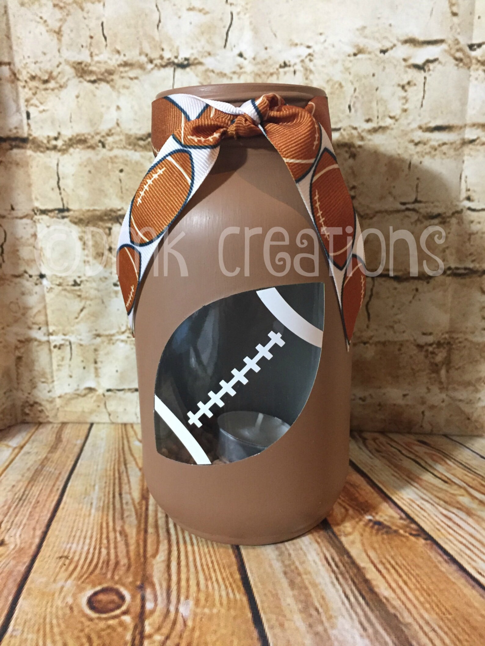Football Painted Mason Jar Tea Light Candle Holder Football Etsy
