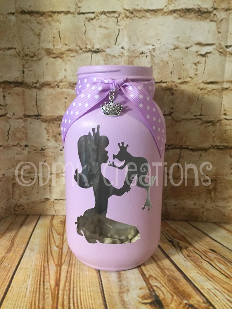 painted mason jar Mason Jar Tea Light Candle Holder crown frog princess Princess and Frog Painted Mason Jar Tea Light Candle Holder
