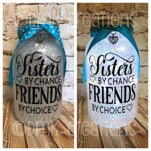 Sister Mason Jar Light, Mason Jar, Sister, Glitter Mason Jar, Birthday ...